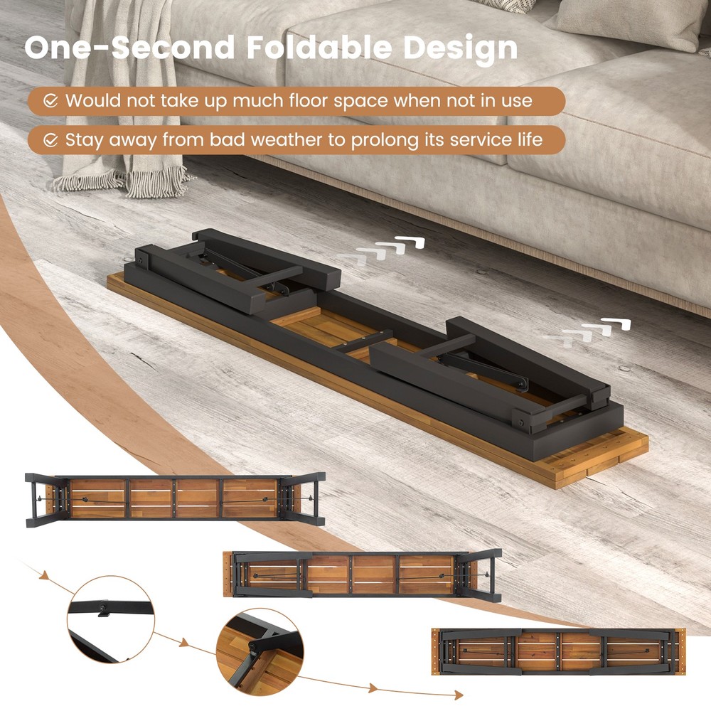 Folding Picnic Bench Set 55" Long Rectangular Wooden Dining Camping BBQ Benches