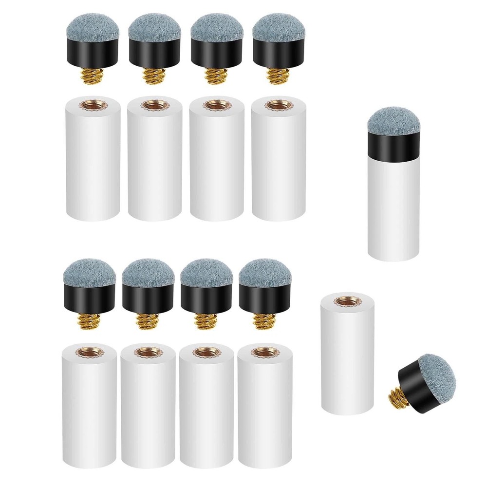 10 Sets Pool Stick Tips Replacement White Ferrules 12mm Screw On Tips