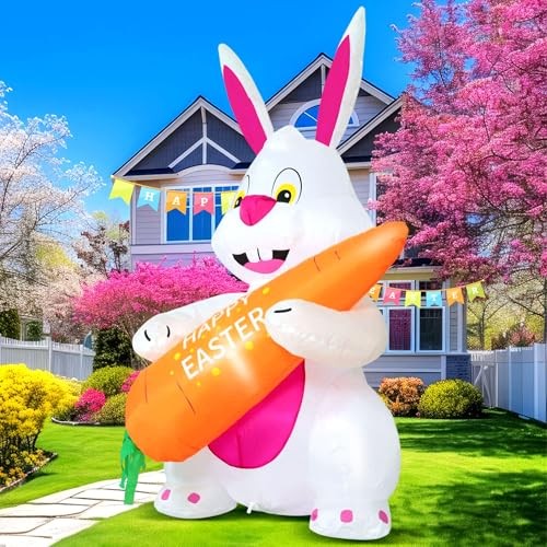 5FT Easter Inflatables Bunny with Giant Carrot, Easter Bunny with Carrot