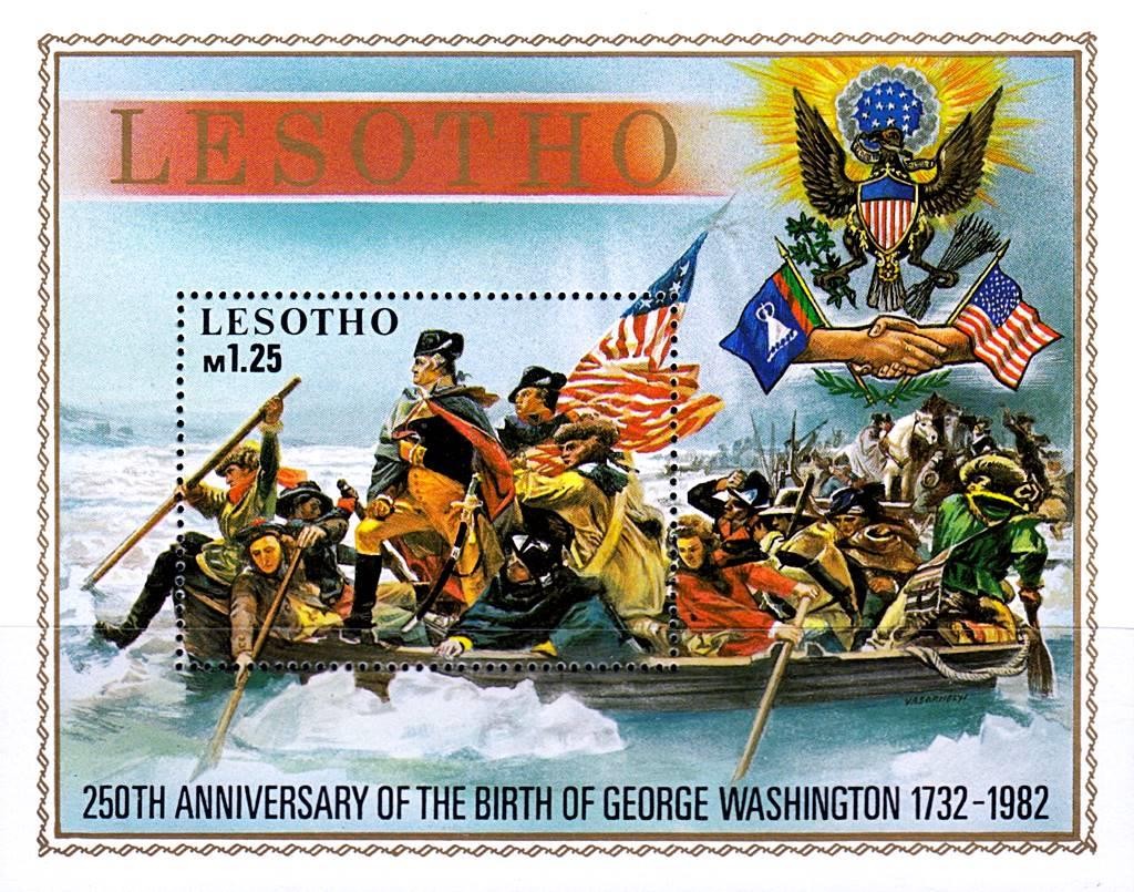 LESOTHO 1982 G.WASHINGTON S/S mnh ** PAINTINGS, MILITARY 💲FREE SHIPPING💲