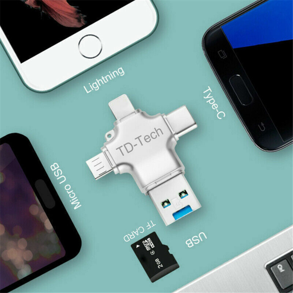 4 in1 OTG iOS Micro Type-C USB Flash TF Card Reader Adapter For iPhone Android