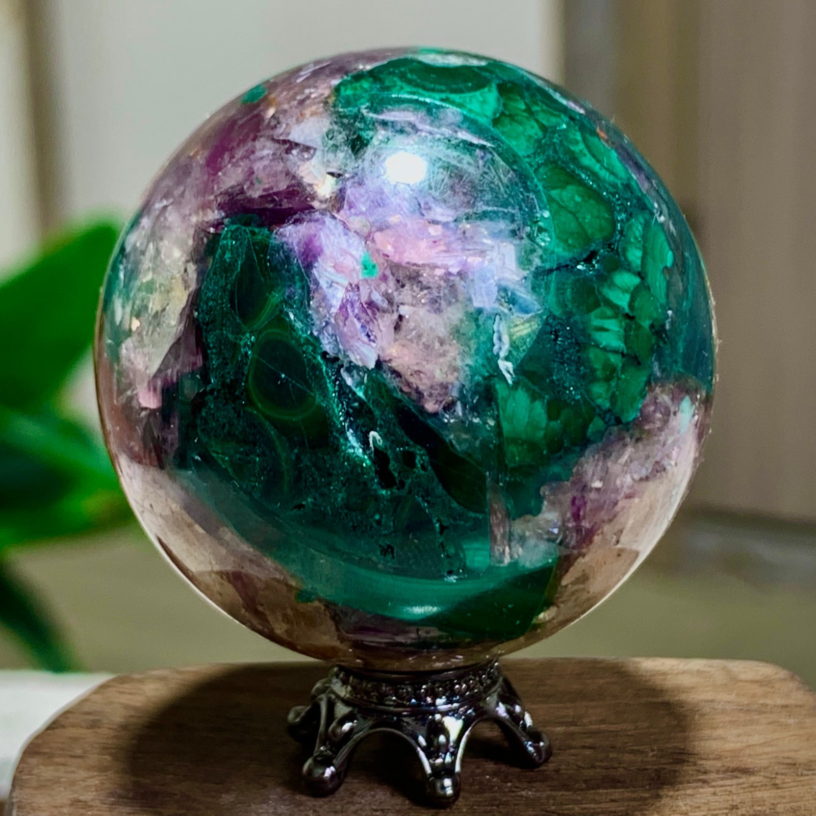 92G Newly discovered rare malachite purple mica symbiotic sphere restoration