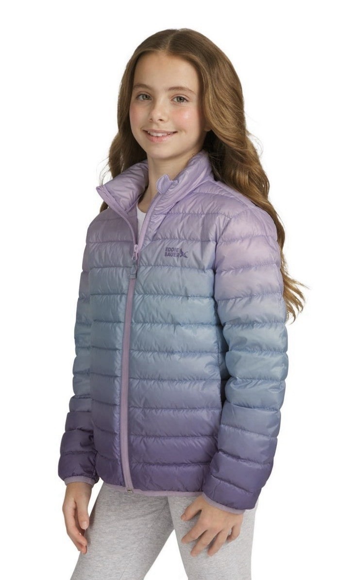 Eddie Bauer Girls Packable Down Jacket Size XL (14-16) Blue/Purple 650 NEW