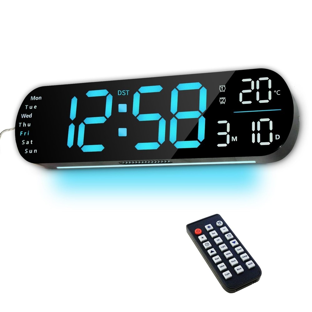13.7" Digital Wall Clock Large Display with Remote Control, LED Large Digital...