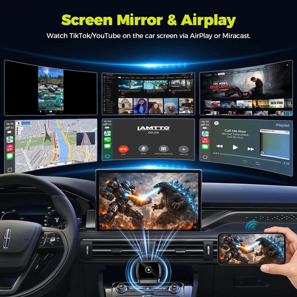 4-in-1 Wireless CarPlay Android Auto Adapter Plug & Play USB for iPhone Android