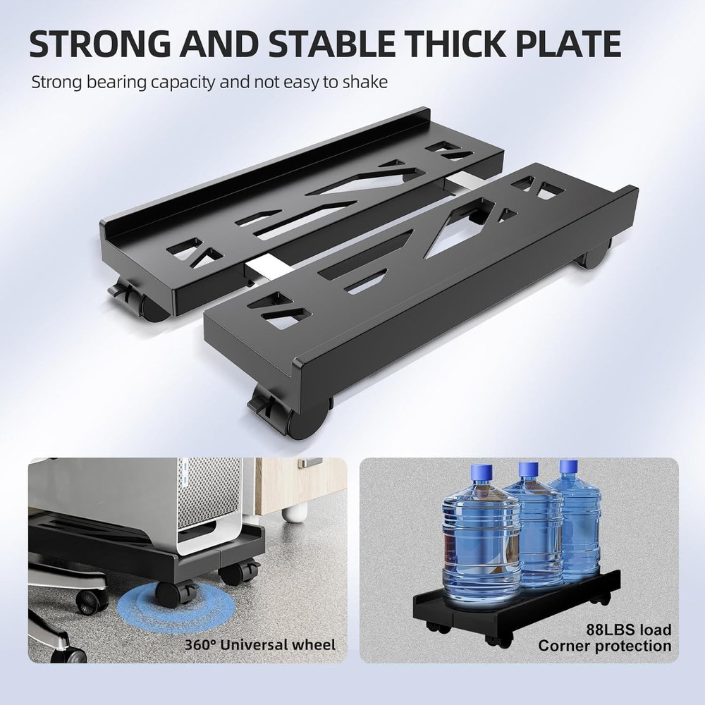 Adjustable Mobile CPU Stand, Ventilated Computer Tower Stand with 4 Black