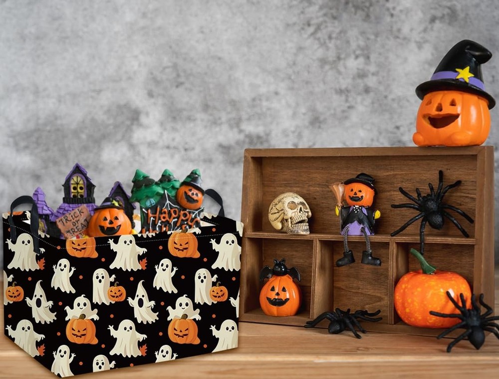 DDBASKET Rectangular Halloween Basket Pumpkin Baskets Trick Black