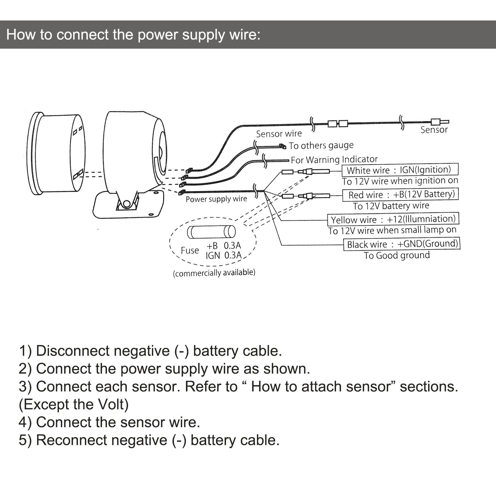 0-80 PSI 52mm 2-1/16" Fuel Pressure Gauge 7 Color Meter W/ Press Alarm Sensor