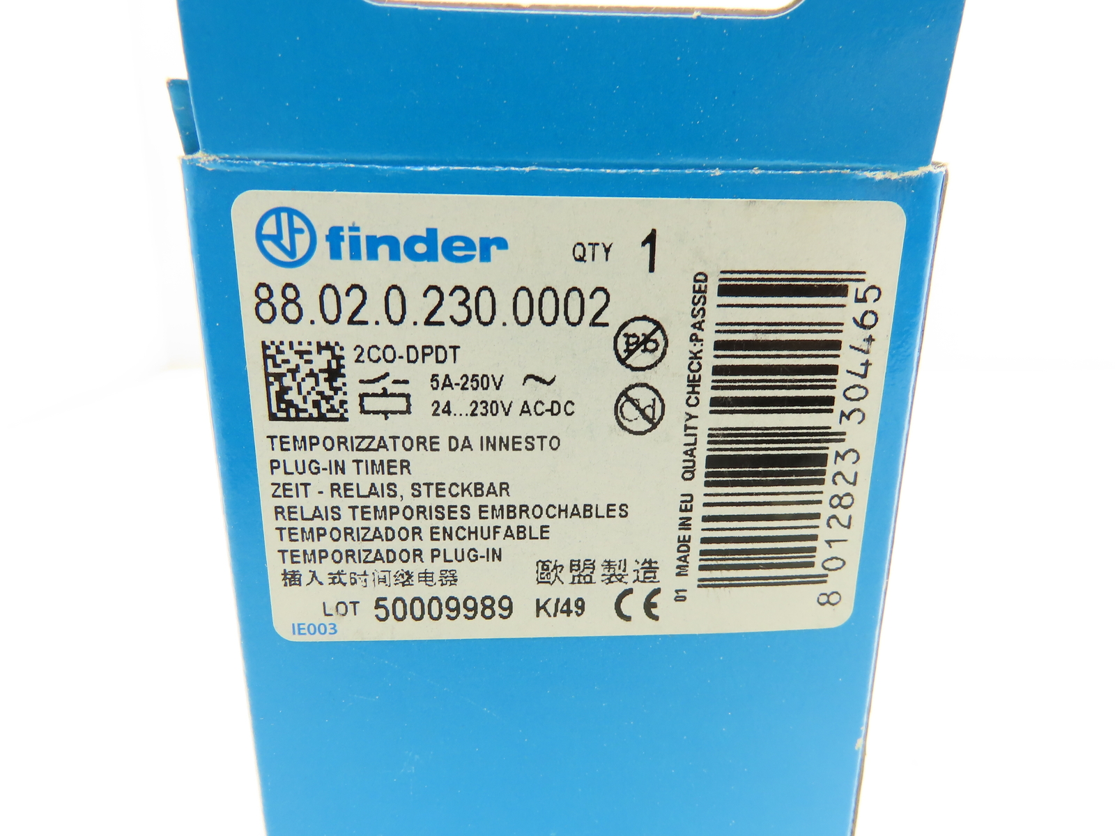 Finder 88.02 Multi-Voltage Plug-In Timer Socket Relay Base 0.5sec-100hr