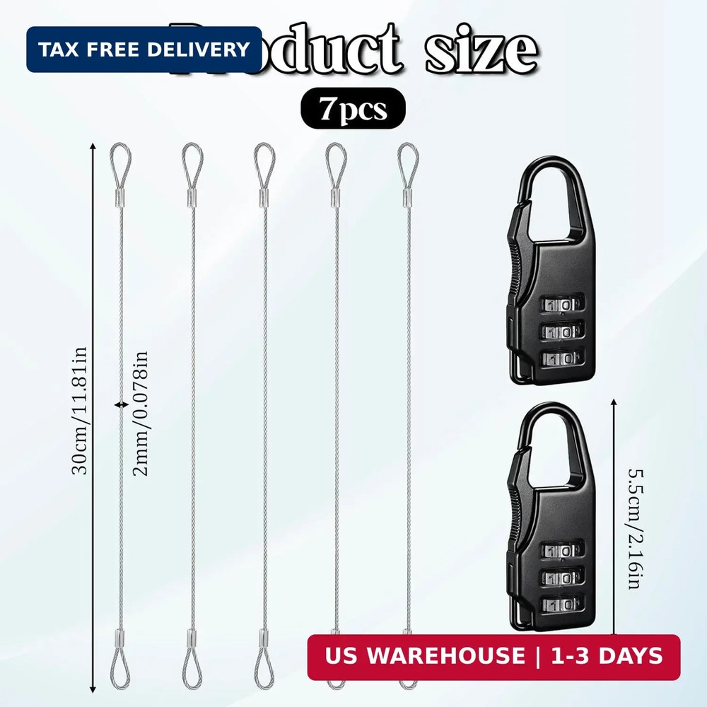 5 Pack Security Cables Luggage Lock Safety Cable Silver Security Cables with Loc