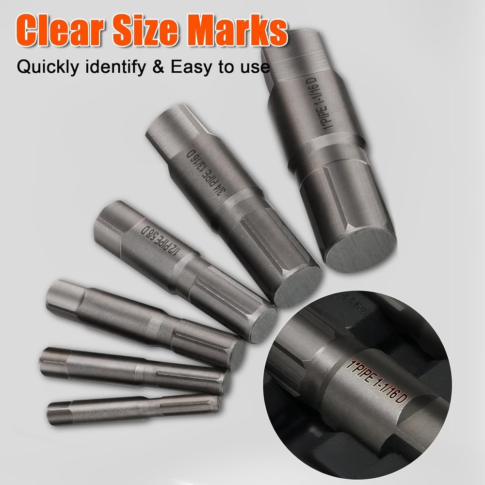 Pipe Extractor Set, Heavy Duty 6pcs Size-Marked Broken 6PCS, Black