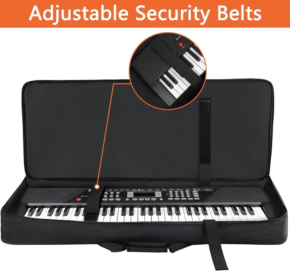 61 Key Keyboard Case with Adjustable Straps & 3 Storage Pockets, Black/Red