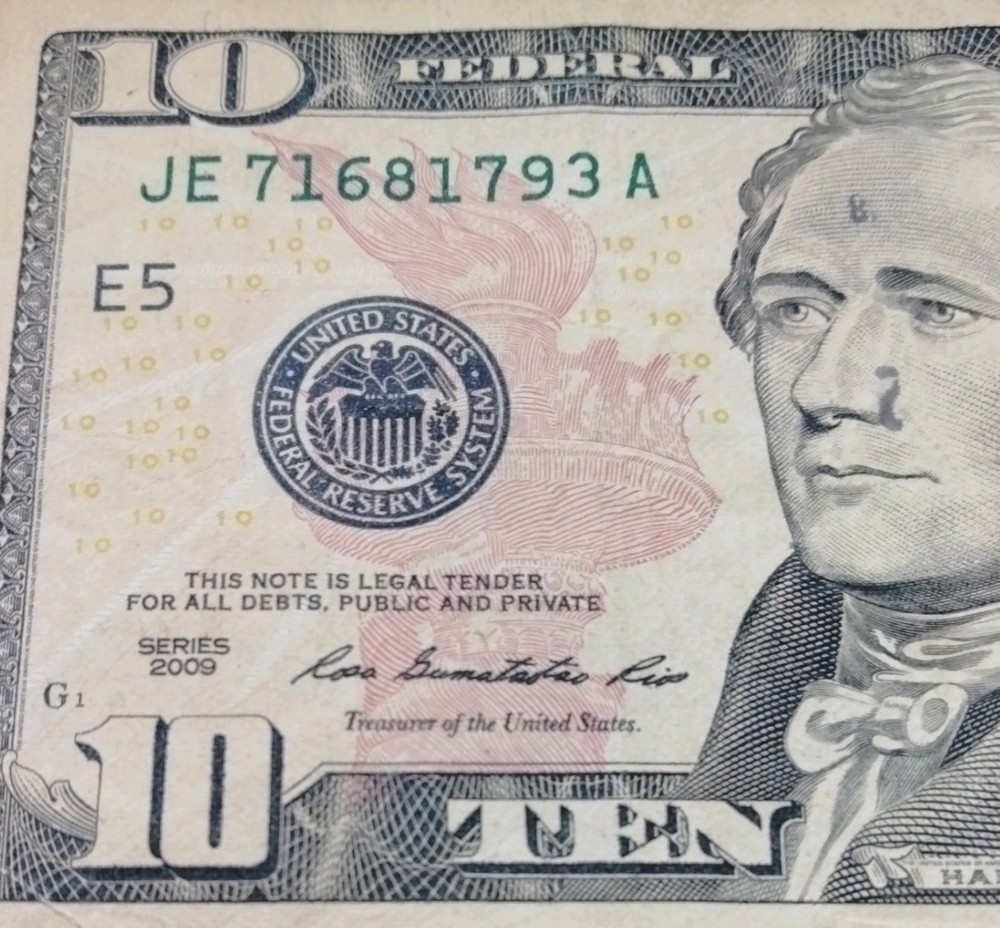 2009 Ten Dollars Bill Printing Errors In Front