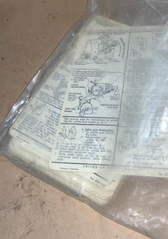 ORIGINAL Single Lip Cutter Grinder Operator Instruction Card For Deckel SO D-Bit