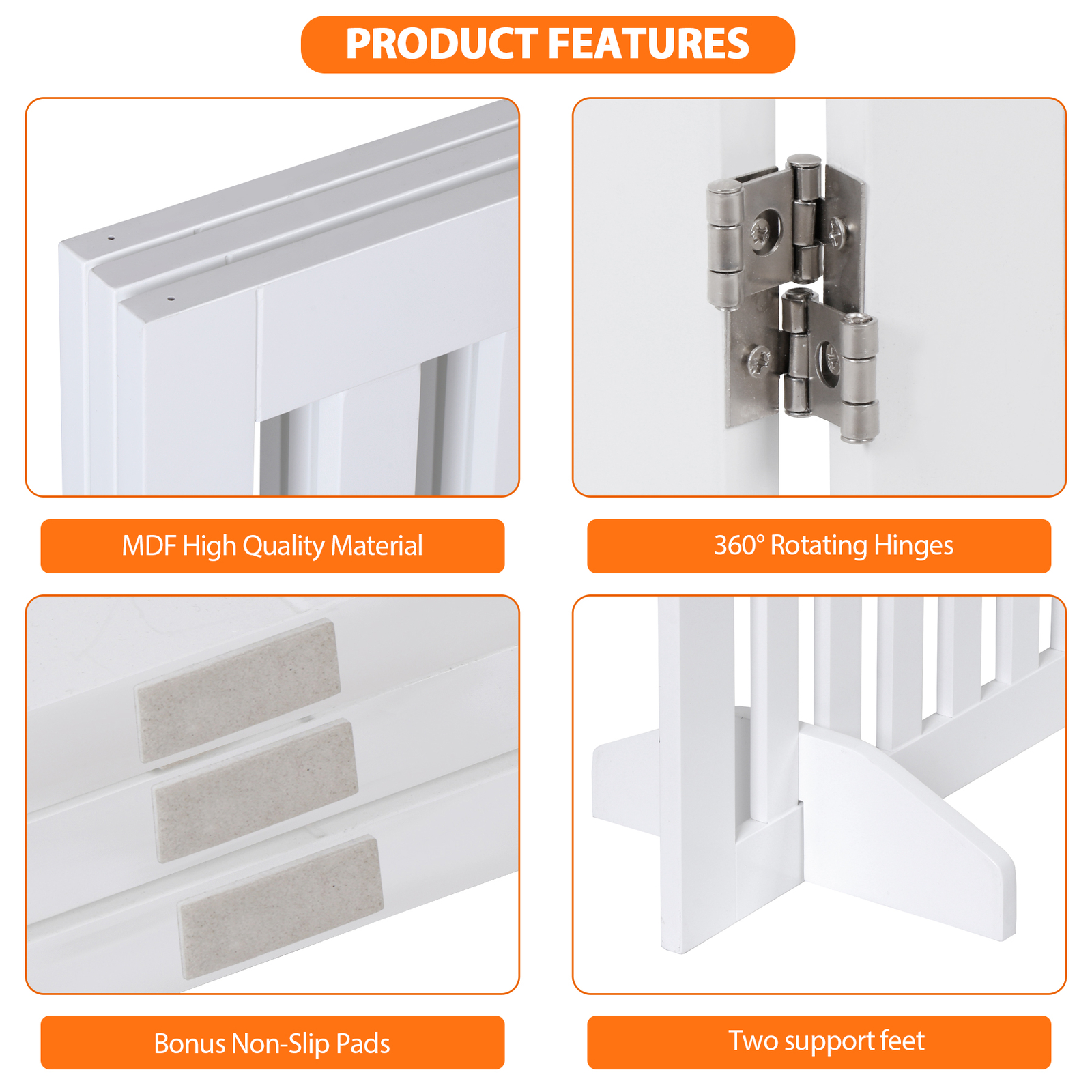 36'' H Foldable Pet Dog Gate Freestanding Dog Carrier for Doorway Indoor White