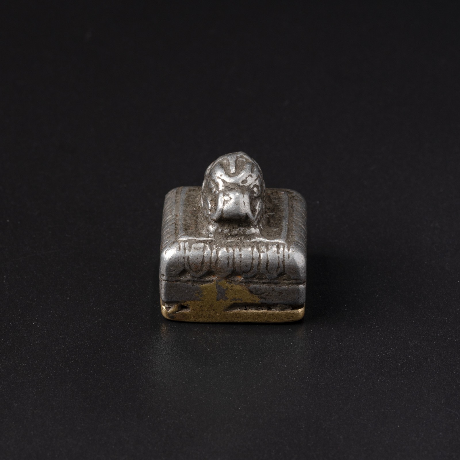 Tibetan Bronze and Iron Seal with Conch Motif