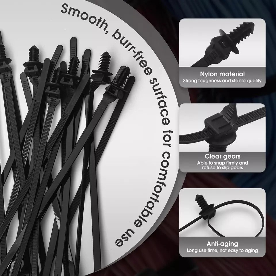 20PCS Push Mount Cable Zip Tie 8.3 x 0.2 inch Self Locking Cable Strap Push