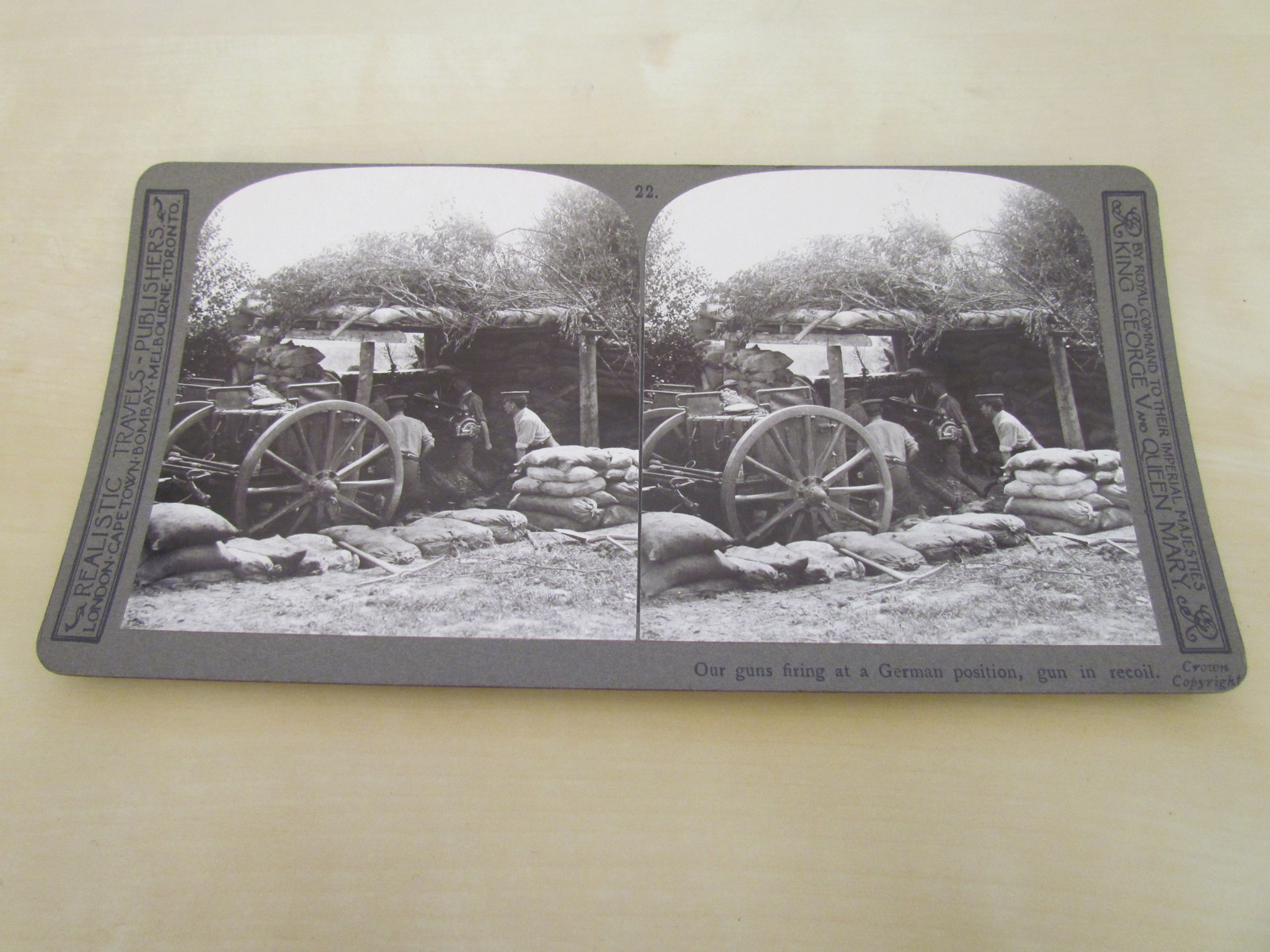 WW1 STEREOVIEW - OUR GUNS FIRING AT A GERMAN POSITION - GUN IN RECOIL C1918