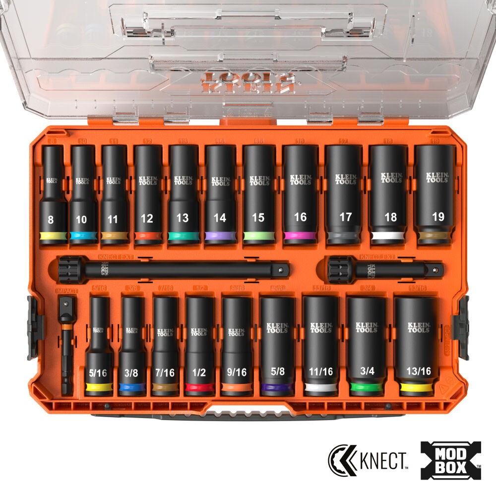 Klein Tools Knect Deep-Well 3/8 Inch Drive Socket Set, Sae And Metric, 23 Pieces