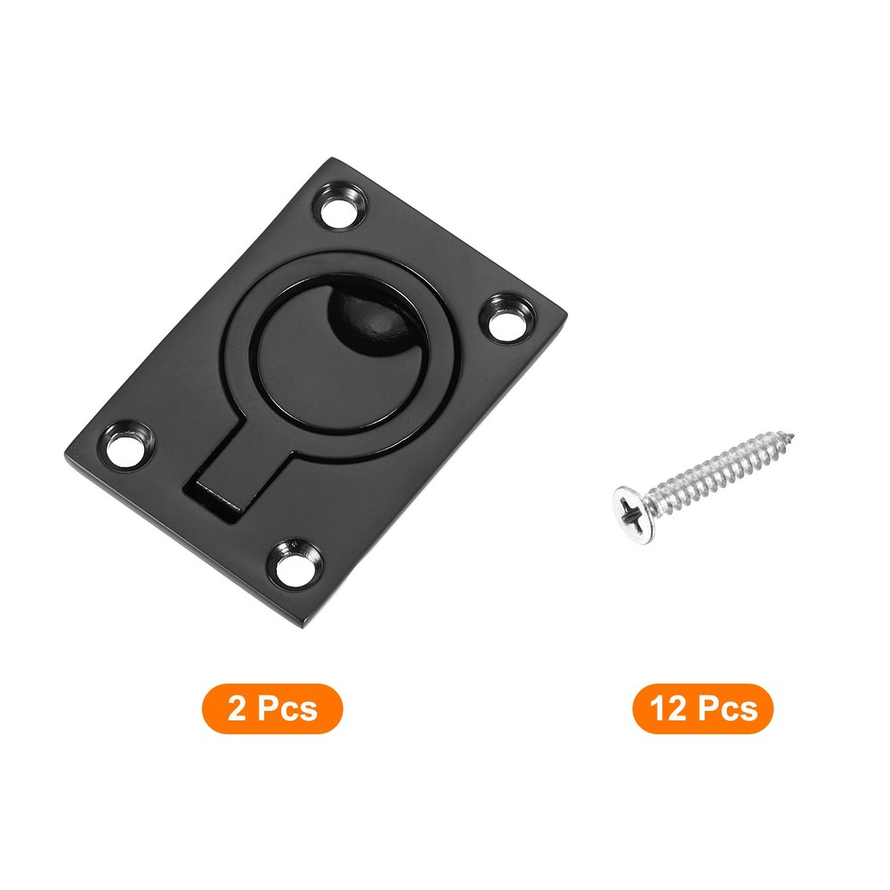 2Pcs Flush Ring Pull 2.48"x1.73" Square Recessed Door Pull with Screws Black