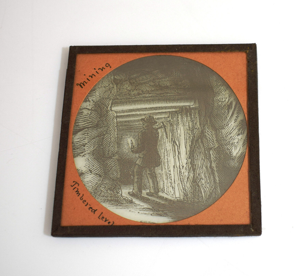 COAL MINING : MINER IN A TIMBERED LEVEL C1875 VICTORIAN Magic Lantern Slide