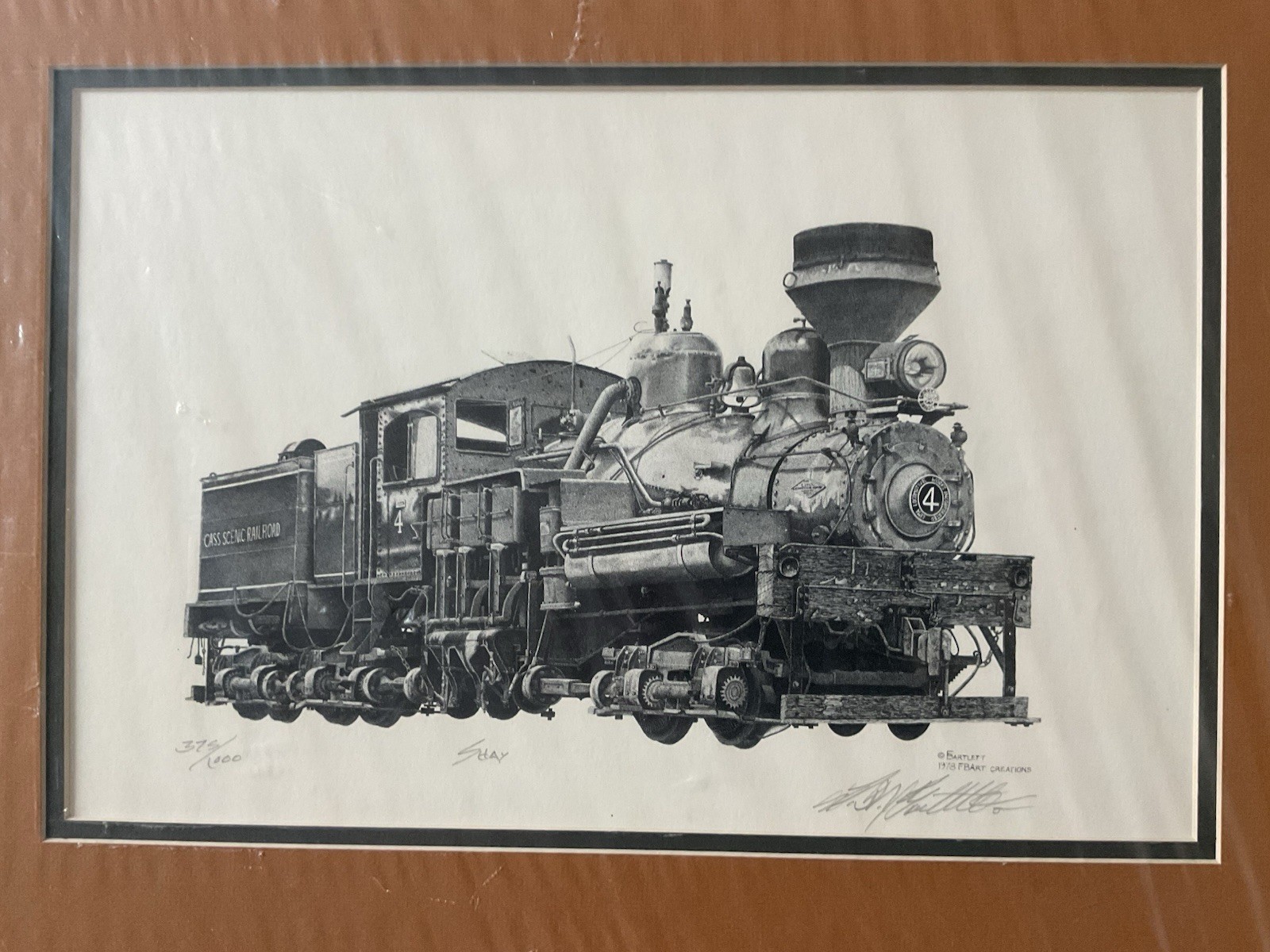 VTG 1978 Frederick W Bartlett II Cass Scenic Railroad Shay Locomotive Lithograph