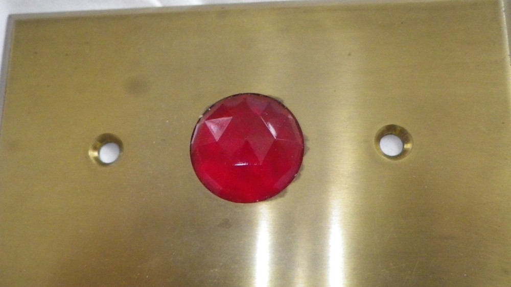 Antique Brass and Ruby Red Glass Flush Mount Indicator Light Plate
