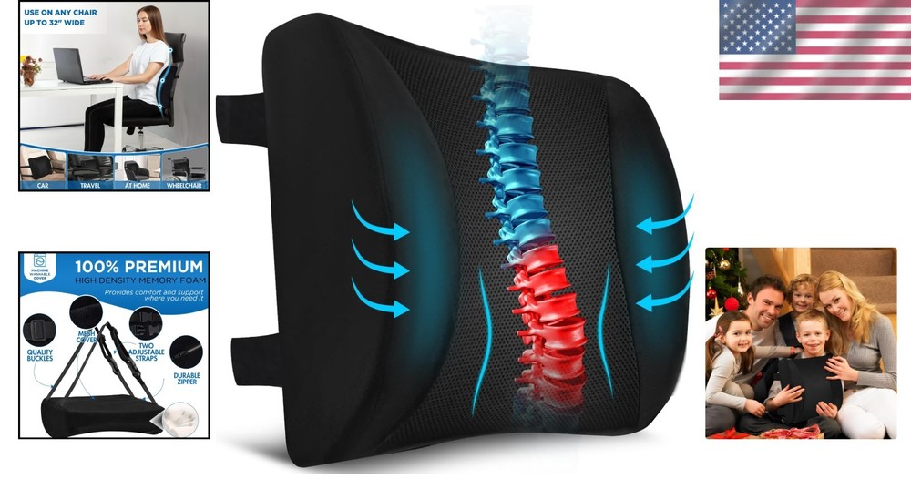 Non-Slip Memory Foam Lumbar Support Pillow - Ultimate Back Comfort Solution