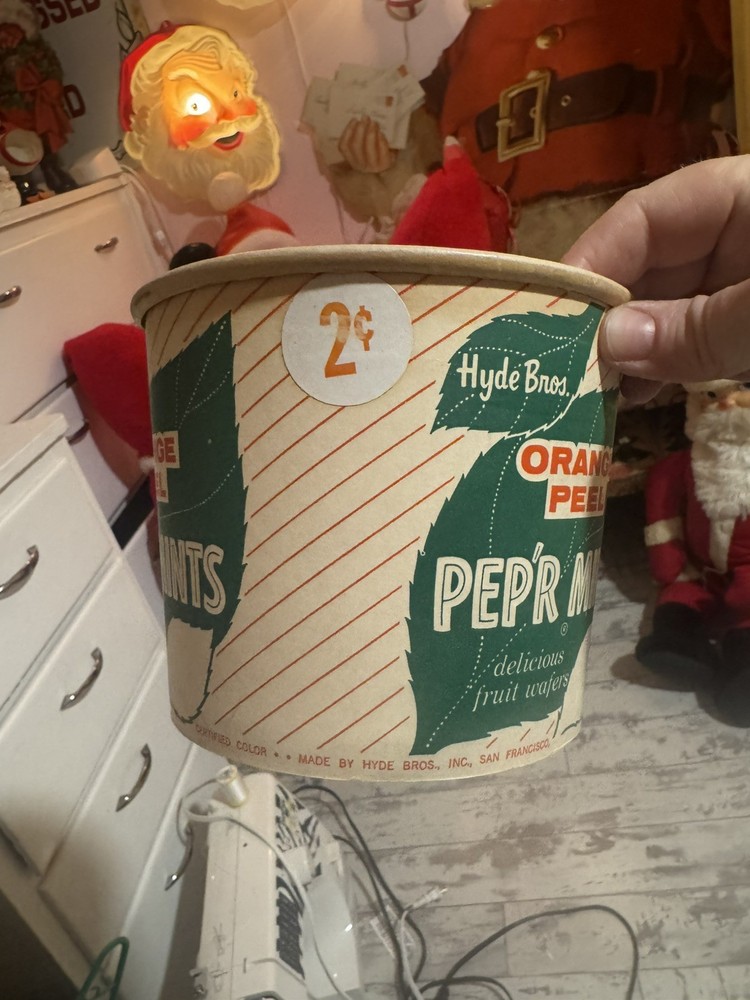 Vintage Candy Box Container Hyde bros. Pep’r Mints Orange Peel