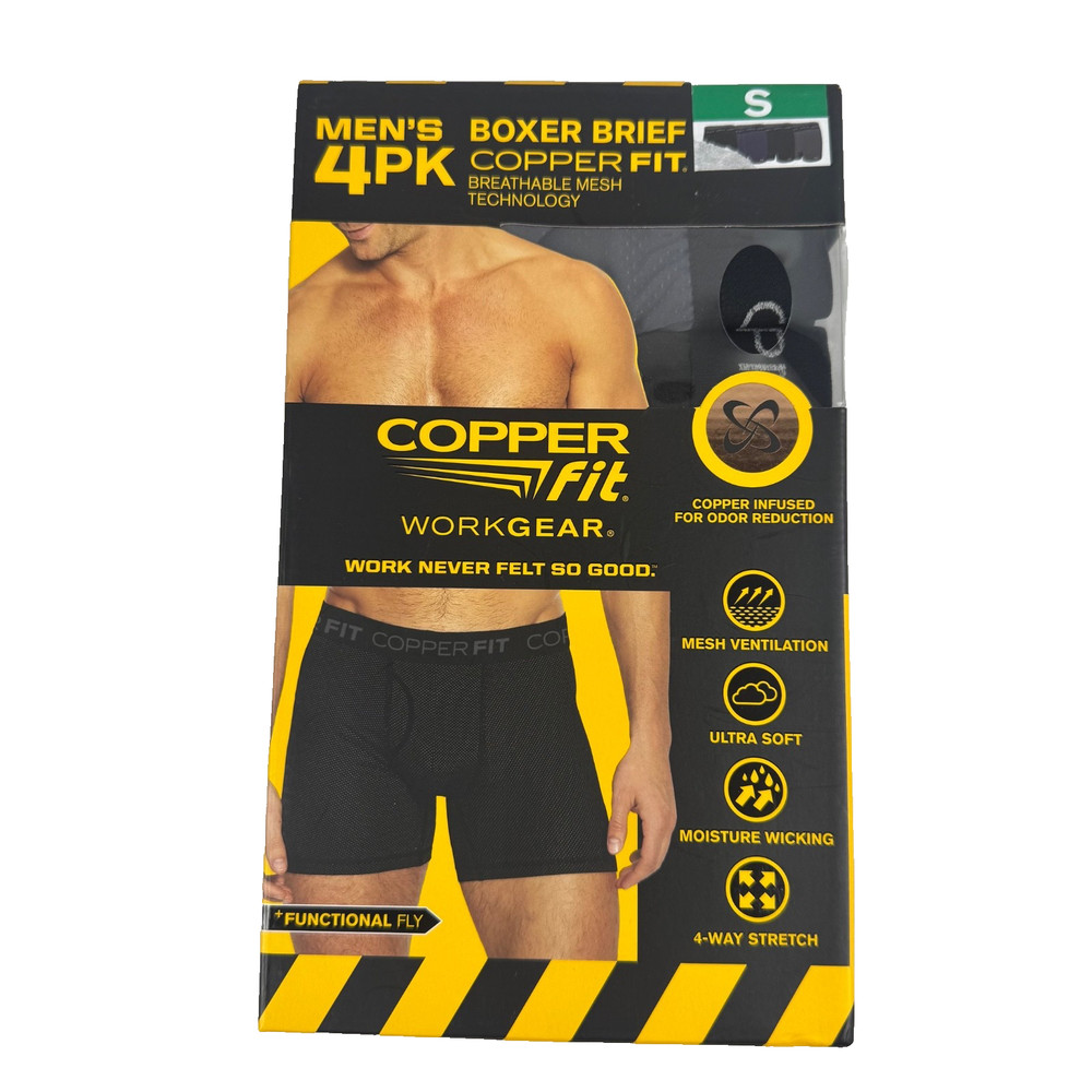 Copper Fit Mens  Small Workgear Performance 4 Pack Boxer Briefs Copper Infused