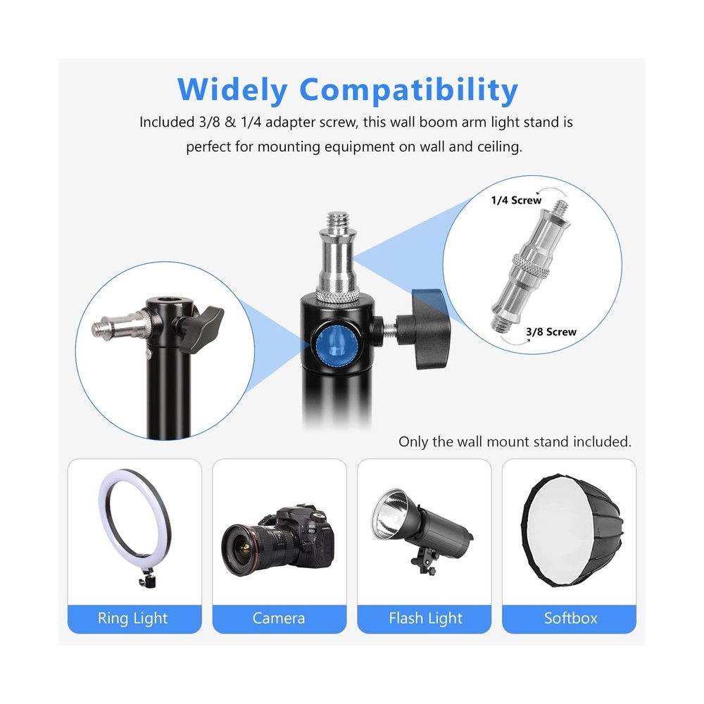 Ring Light Wall Mount with Triangle Base, 51inch/130cm Length Adjustable Supp...