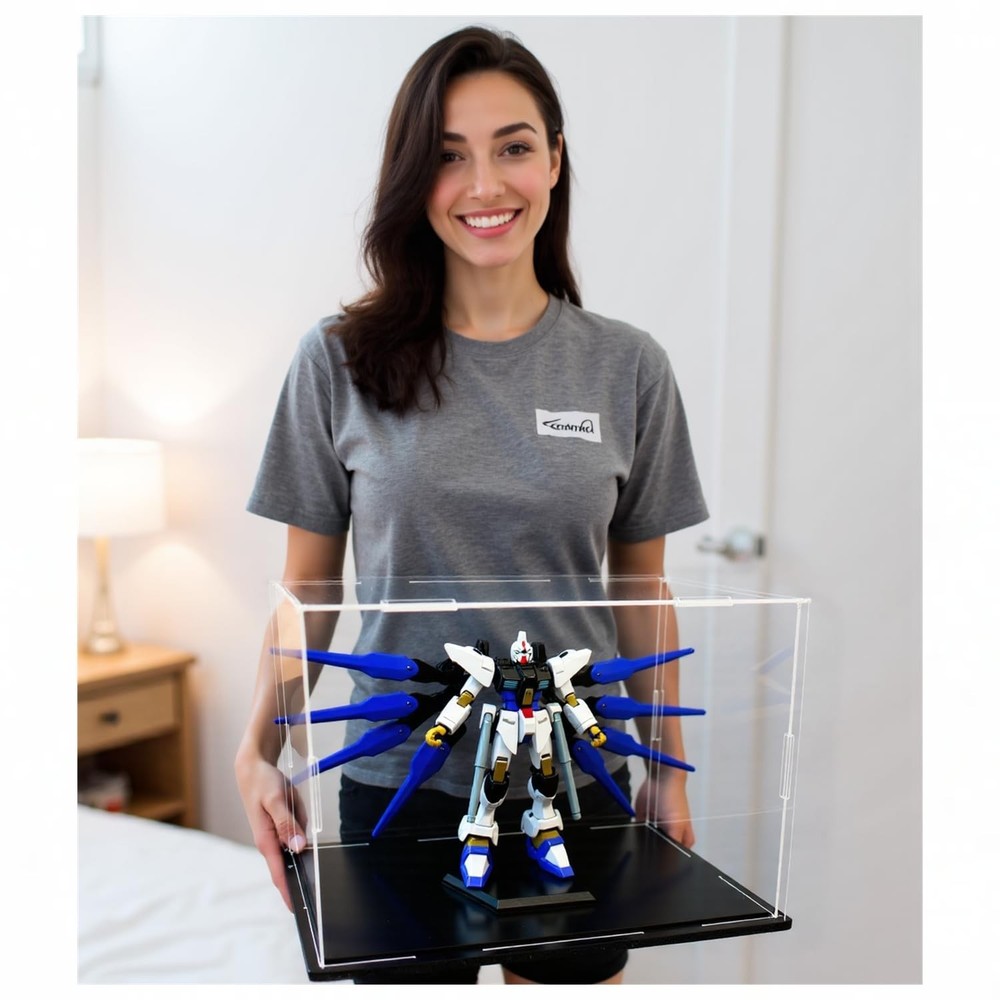 Clear Acrylic Display Case, Assemble Cube Display Box Stand with Black Base, ...