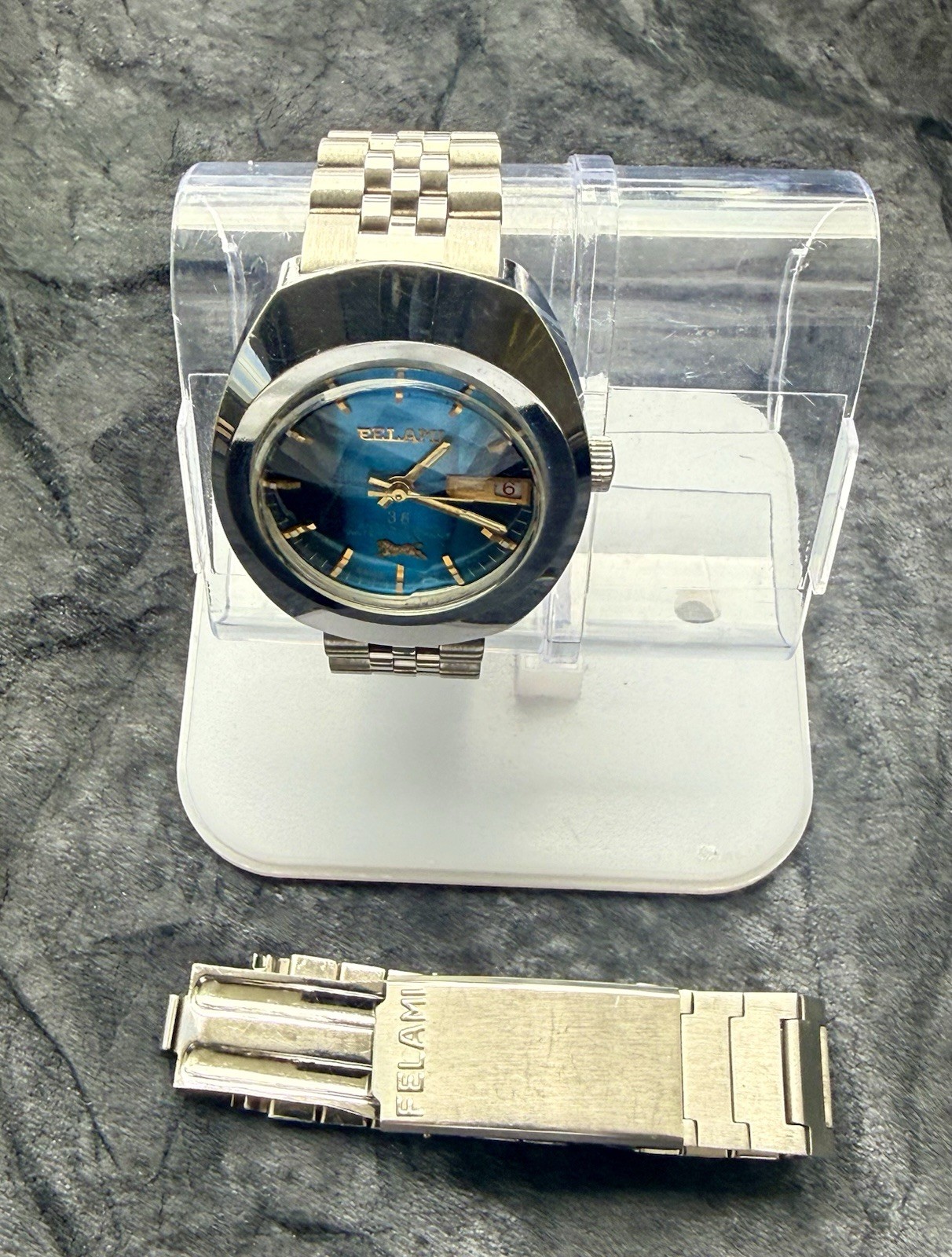 Vintage ELAMI De Luxe 36 automatic Swiss Mens Watch Rare