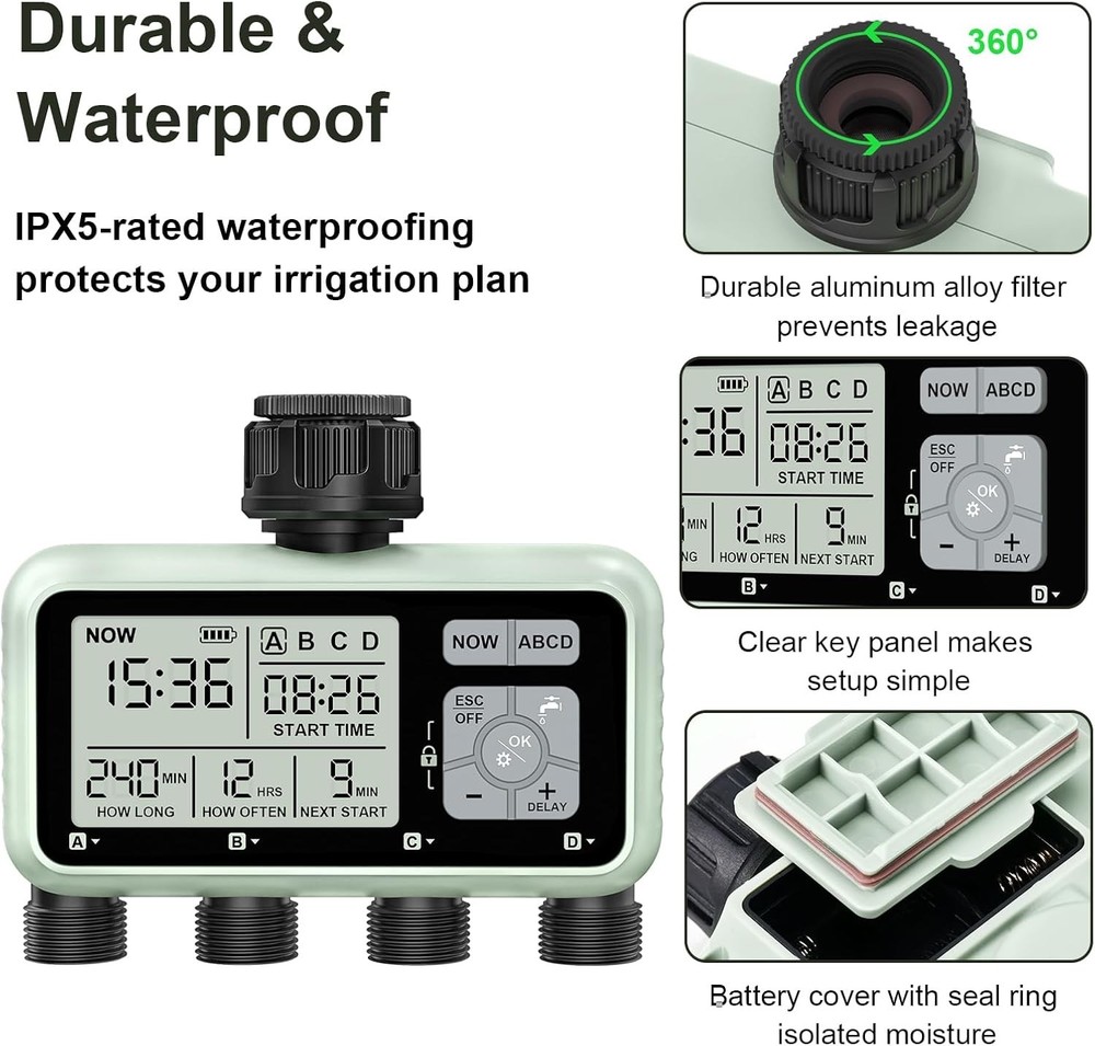 Smart Sprinkler Timer Programmable Water Timer for Garden Irrigation Auto 4 Zone