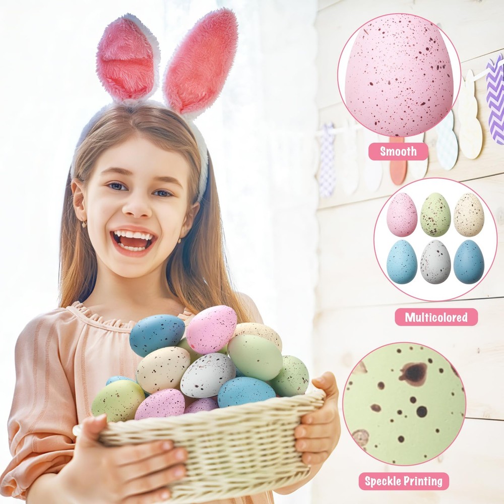 24Pcs Easter Speckled Eggs, 2.4'' Plastic Easter Eggs Pastel Faux Chicken Egg...