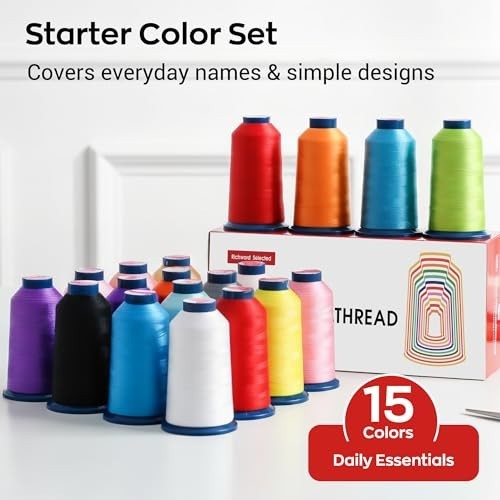 40WT Polyester Embroidery Thread Kit - 15 Colors, 4000M Cones, Studio Essentials