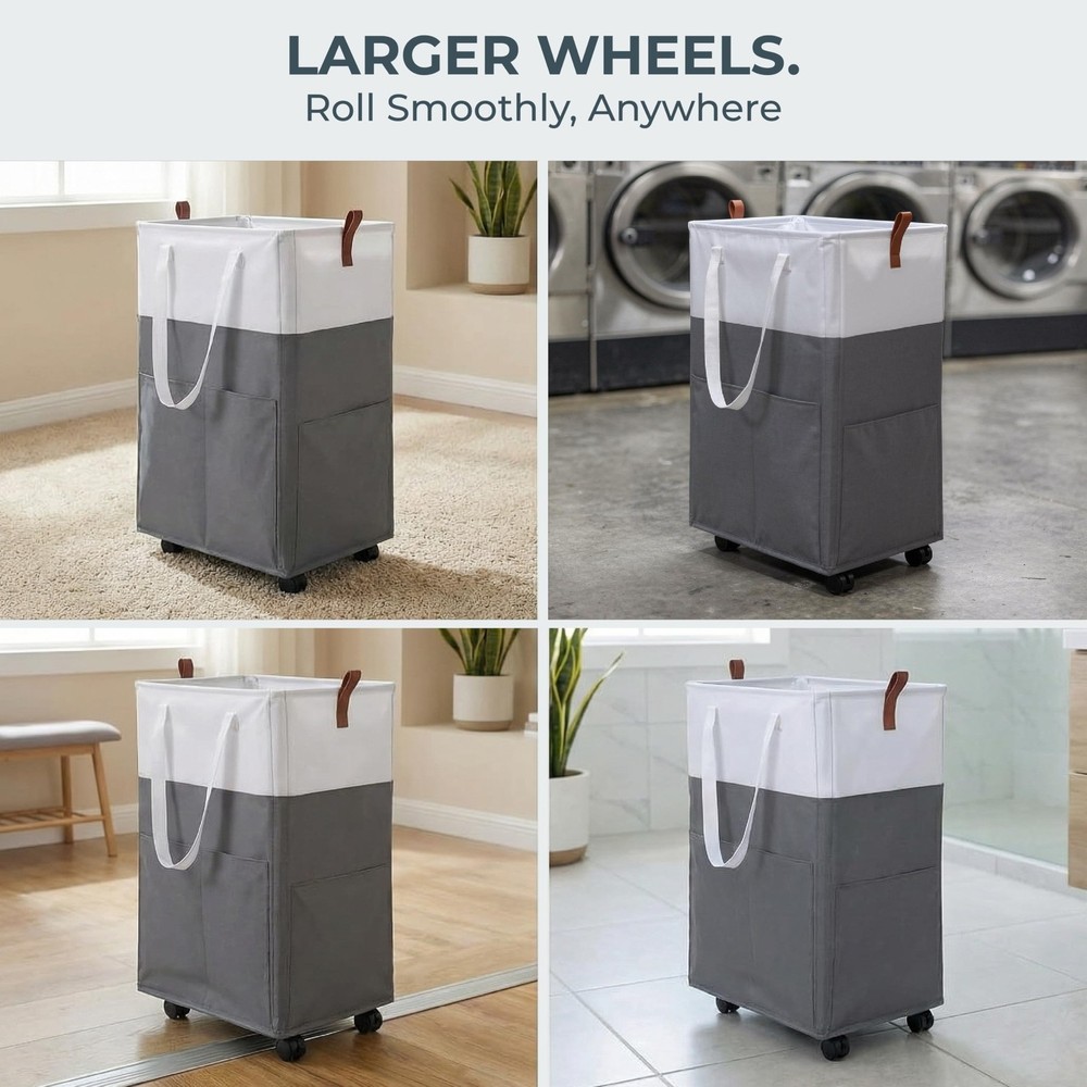 Laundry Basket with Wheels – Foldable, Space-Saving, Fabric Slim Laundry H