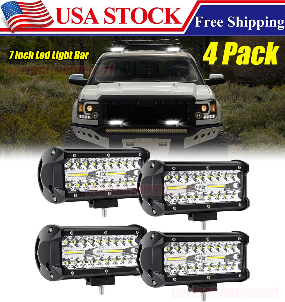 4x 7Inch 20000W LED Work Light Bar Flood Spot Pods Offroad Fog Driving ATV Truck