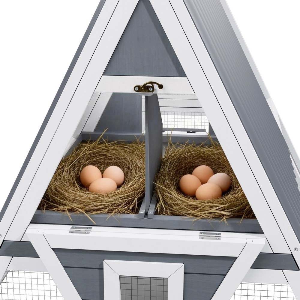 Large Triangular Wire Mesh Chicken Coop with Weatherproof Nesting Box Tray Gray