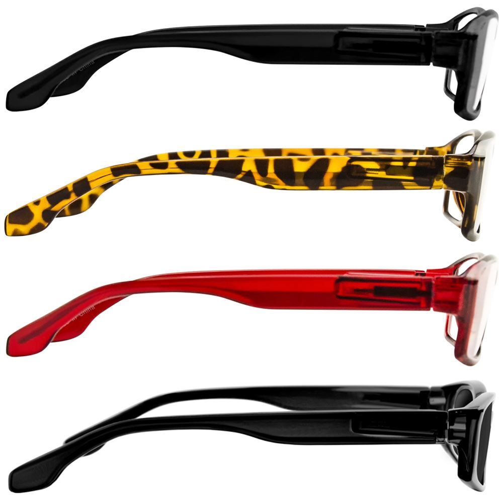 NEW Reading Glasses | 4 Pack | Black Tortoise Red Sun | Flex Hinges