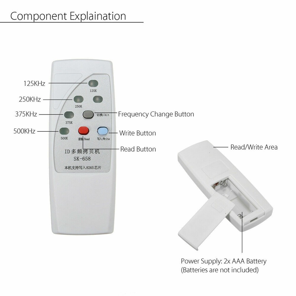 Handheld RFID ID Card Copier Key Reader Writer Duplicator 125KHz ~ 500KHz + Tags