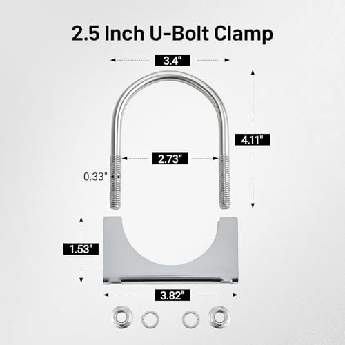 Heavy Duty U Bolt Exhaust Clamp 1/Inch Stainless Steel U Muffler 2.5" 2