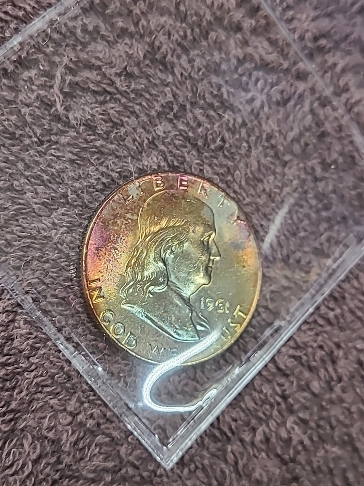 1961-D Rainbow Toned Franklin Half Dollar