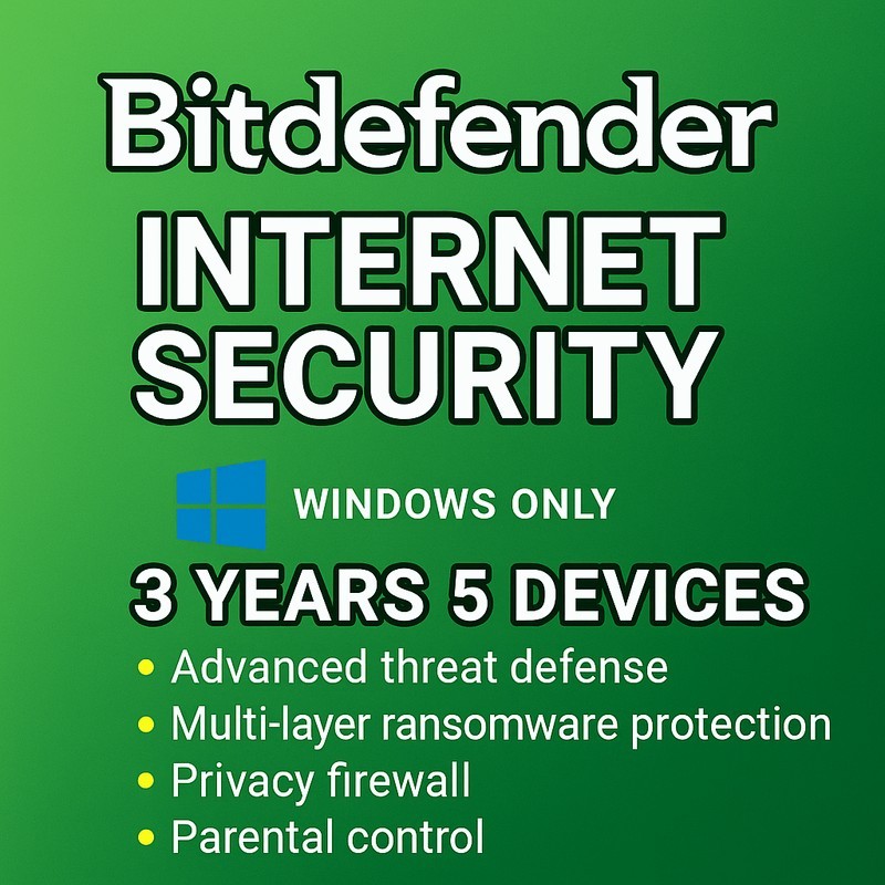 🔥 Bitdefender Internet Security 🔥3 Year | 5 PCs | Windows | Trusted Seller