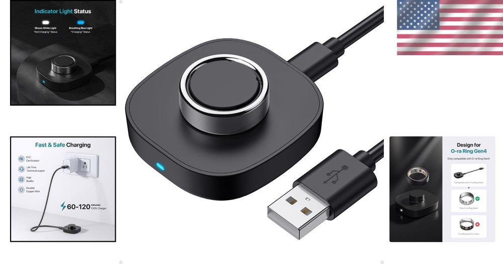 Essential Black Charger for O-ra Ring Gen 4 Size 9 - Fast Charging Solution