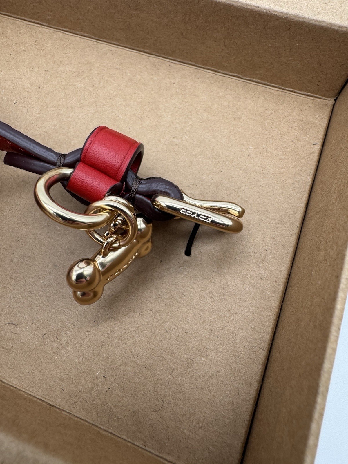 NIB Coach Signature Pet Collar Walnut Bold Red Black Charm Small 9.8”-13.8”