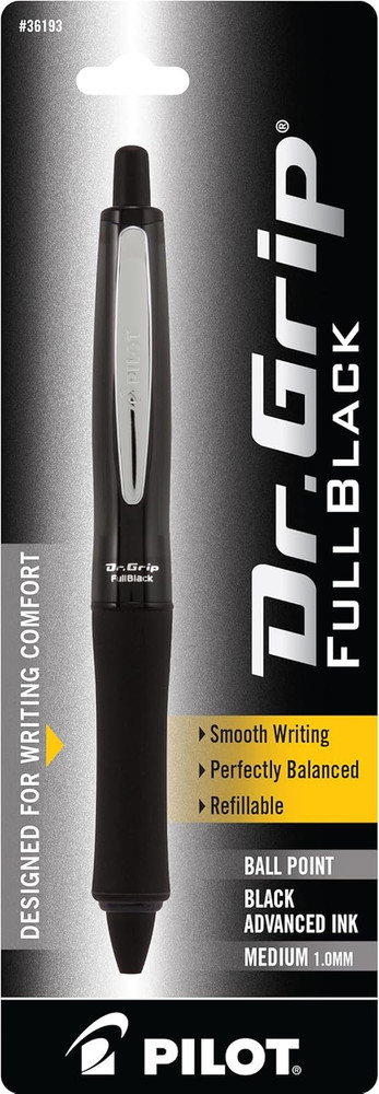 Dr. Grip Fullblack Refillable & Retractable Ballpoint Pen, Medium Point,