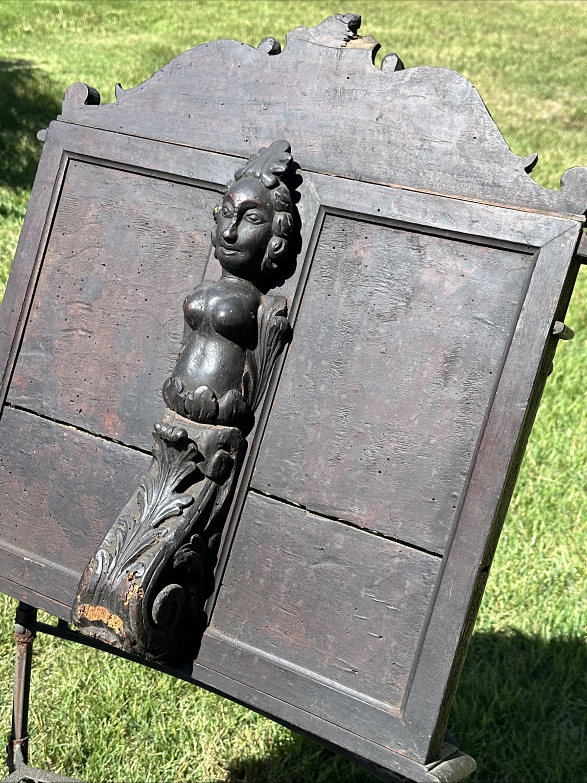 ANTIQUE WOODEN NEOCLASSICAL CARVED BIBLE STAND CARYATID FIGURE~FOLIATE MOTIFS~