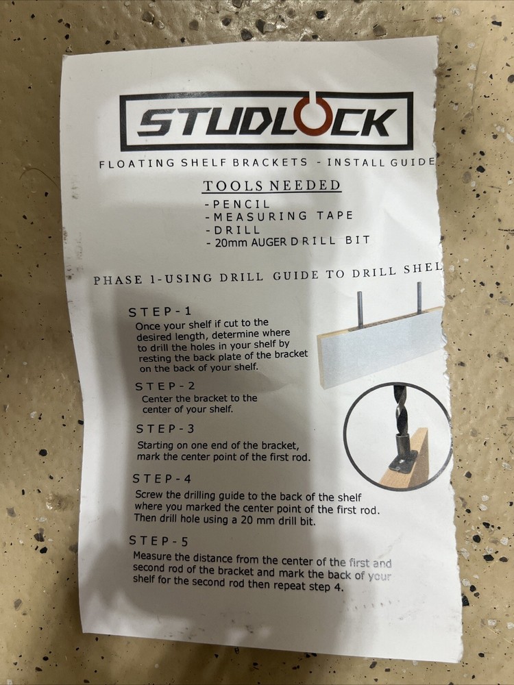 2 QTY Studlock 22” Floating Shelf Brackets w/ drill jig guide