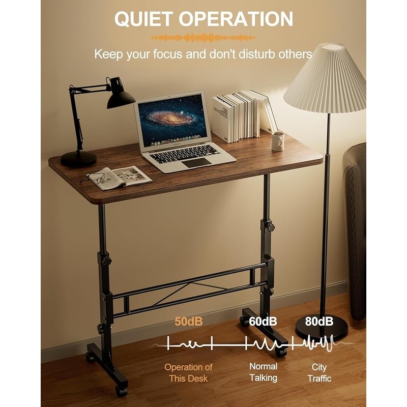 Adjustable Height Mobile Standing Desk W/ Wheels Compact Ergonomic Rolling Desk